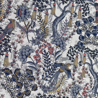 White Aviary Woven Upholstery Fabric – Botanical Birds in– Home Decor Use